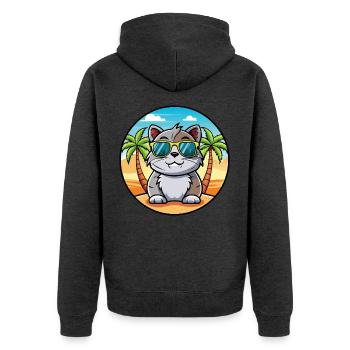 Schottische Falte Kurzhaarkatze Rasse Cartoon Strand - Unisex Premium Bio Zip Hoodie - Anthrazit meliert - Hinten - Nico (187cm)