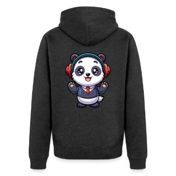 Panda Lustige Zeichentrickfigur Kopfhörer Musik - Unisex Premium Bio Zip Hoodie - Anthrazit meliert - Hinten - Nico (187cm)