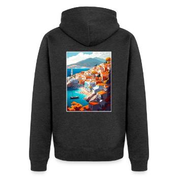 Hydra Griechenland Dekoration Vintage Reiseposter WPA - Unisex Premium Bio Zip Hoodie - Anthrazit meliert - Hinten - Nico (187cm)