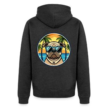 Mops Hund Rasse Cartoon Sonnenbrille Strand - Unisex Premium Bio Zip Hoodie - Anthrazit meliert - Hinten - Nico (187cm)
