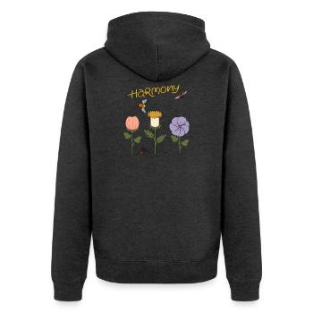 Fleurs d’harmonie - Veste à capuche bio Premium Unisexe - anthracite chiné - Dos - Nico (187cm)