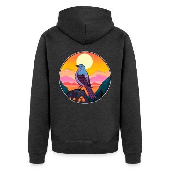 Kuckuck buntes Aquarell Cartoon Kawaii Tier - Unisex Premium Bio Zip Hoodie - Anthrazit meliert - Hinten - Nico (187cm)