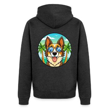 Nordamerikanischer Schäferhund Rasse Cartoon Beach - Unisex Premium Bio Zip Hoodie - Anthrazit meliert - Hinten - Nico (187cm)