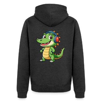 Krokodil Lustige Zeichentrickfigur Kopfhörer Musik - Unisex Premium Bio Zip Hoodie - Anthrazit meliert - Hinten - Nico (187cm)