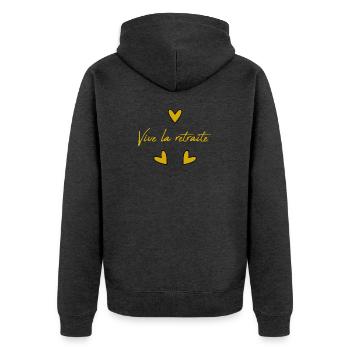 RUHESTAND. FROHEN RUHESTAND. GLÜCKLICHER RUHESTAND - Unisex Premium Bio Zip Hoodie - Anthrazit meliert - Hinten - Nico (187cm)