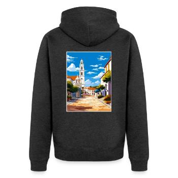 Fatima Portugal Vintage Reiseposter WPA Souvenir - Unisex Premium Bio Zip Hoodie - Anthrazit meliert - Hinten - Nico (187cm)