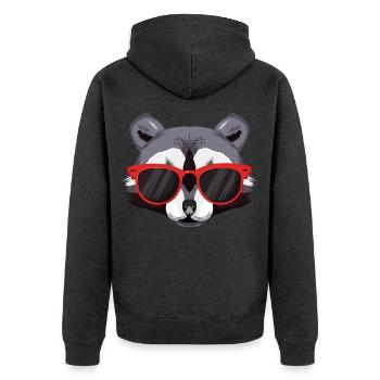Waschbär mit roter Sonnenbrille - Cooler Typ - Unisex Premium Bio Zip Hoodie - Anthrazit meliert - Hinten - Nico (187cm)