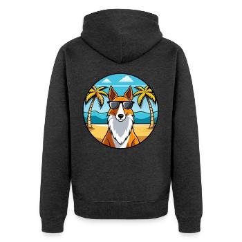 Smooth Collie Hunderasse Cartoon Sonnenbrille Strand - Unisex Premium Bio Zip Hoodie - Anthrazit meliert - Hinten - Nico (187cm)