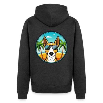 Ibizan Hound Hund Rasse Cartoon Sonnenbrille Strand - Unisex Premium Bio Zip Hoodie - Anthrazit meliert - Hinten - Nico (187cm)