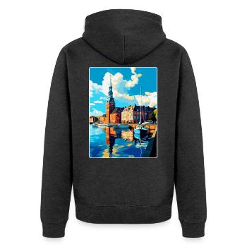 Helsingborg Schweden Vintage Reiseplakat Souvenir - Unisex Premium Bio Zip Hoodie - Anthrazit meliert - Hinten - Nico (187cm)