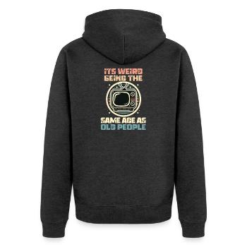 Jahrgang | Klassisch | Klassisch | Alt - Unisex Premium Bio Zip Hoodie - Anthrazit meliert - Hinten - Nico (187cm)