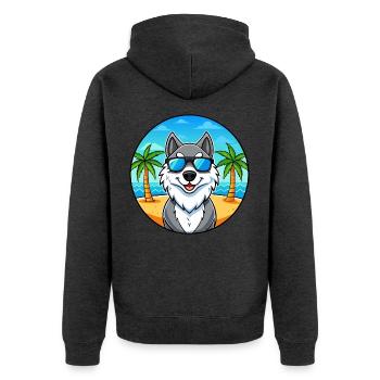 Seppala Sibirische Schlittenhunderasse Cartoon Sonnenbrille - Unisex Premium Bio Zip Hoodie - Anthrazit meliert - Hinten - Nico (187cm)