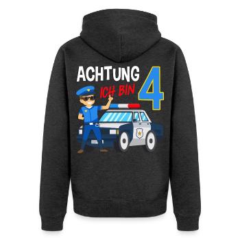 4. Geburtstag Polizei Auto 4 Jahre alt Polizist - Unisex Premium Bio Zip Hoodie - Anthrazit meliert - Hinten - Nico (187cm)