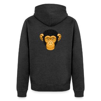 Affe Schimpanse - Goldener Tierkopf ohne Text - Unisex Premium Bio Zip Hoodie - Anthrazit meliert - Hinten - Nico (187cm)