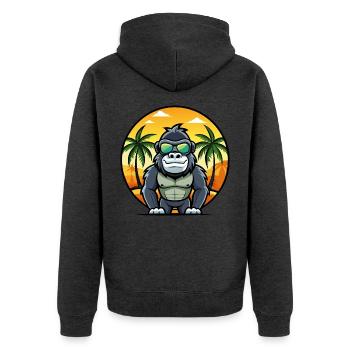 Gorilla Lustige Cartoon Sommer Strand Sonnenbrille Cool - Unisex Premium Bio Zip Hoodie - Anthrazit meliert - Hinten - Nico (187cm)