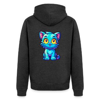 Katze buntes Aquarell Cartoon Kawaii Tier - Unisex Premium Bio Zip Hoodie - Anthrazit meliert - Hinten - Nico (187cm)