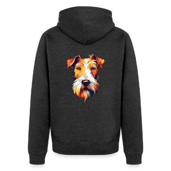 Draht Foxterrier Hunderasse Aquarell Karikatur Kawa - Unisex Premium Bio Zip Hoodie - Anthrazit meliert - Hinten - Nico (187cm)