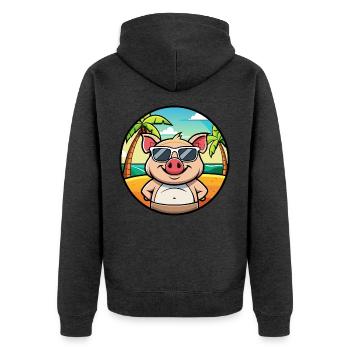 Cochon Drôle Dessin Animé Plage D’été Lunettes De Soleil Autocollant - Veste à capuche bio Premium Unisexe - anthracite chiné - Dos - Nico (187cm)