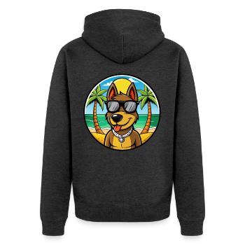 Deutscher Jagdterrier Hunderasse Cartoon Beach - Unisex Premium Bio Zip Hoodie - Anthrazit meliert - Hinten - Nico (187cm)