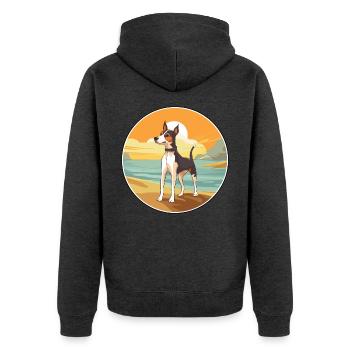 Glatter Foxterrier Hunderasse Cartoon Kawaii Hund - Unisex Premium Bio Zip Hoodie - Anthrazit meliert - Hinten - Nico (187cm)