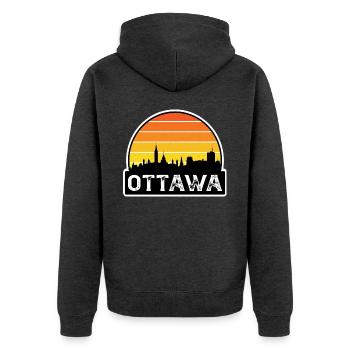 Ottawa Kanada Flagge Skyline Reisesouvenir - Unisex Premium Bio Zip Hoodie - Anthrazit meliert - Hinten - Nico (187cm)