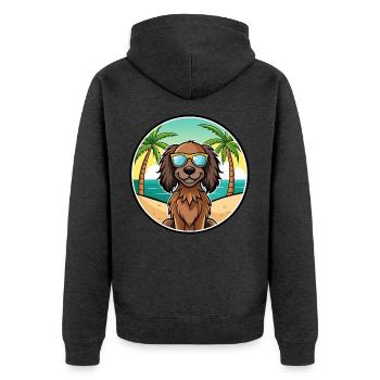 Deutsch Langhaar Vorstehhund Rasse Cartoon Strand - Unisex Premium Bio Zip Hoodie - Anthrazit meliert - Hinten - Nico (187cm)