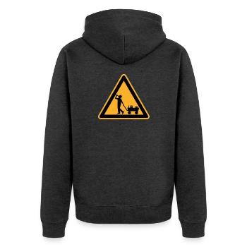 Vatertag Warnschild - Unisex Premium Bio Zip Hoodie - Anthrazit meliert - Hinten - Nico (187cm)