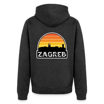 Zagreb, Kroatien, Flagge, Skyline, Reisesouvenir - Unisex Premium Bio Zip Hoodie - Anthrazit meliert - Hinten - Nico (187cm)