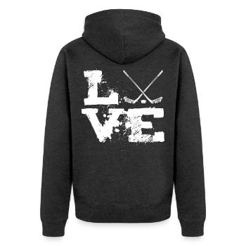Eishockey - Unisex Premium Bio Zip Hoodie - Anthrazit meliert - Hinten - Nico (187cm)