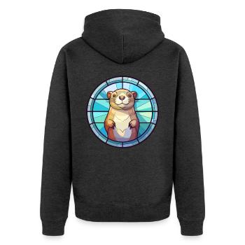 Gopher Buntglas Bunte Karikatur Kawaii Anima - Unisex Premium Bio Zip Hoodie - Anthrazit meliert - Hinten - Nico (187cm)