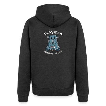 Spieler 1 hat das Spiel Betreten Baby Nashorn - Unisex Premium Bio Zip Hoodie - Anthrazit meliert - Hinten - Nico (187cm)