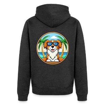 Nederlandse Kooikerhondje Hunderasse Cartoon Strand - Unisex Premium Bio Zip Hoodie - Anthrazit meliert - Hinten - Nico (187cm)