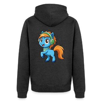 Pony Lustige Zeichentrickfigur Kopfhörer Musik - Unisex Premium Bio Zip Hoodie - Anthrazit meliert - Hinten - Nico (187cm)