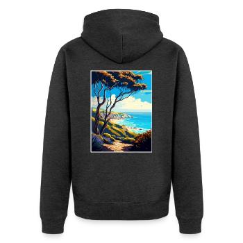 Carpinteria Bluffs Kalifornien Reiseposter - Unisex Premium Bio Zip Hoodie - Anthrazit meliert - Hinten - Nico (187cm)