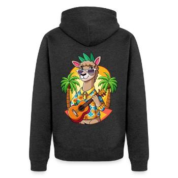 Lustige Lama Cartoon Sommer Strand Sonnenbrille Gitarre - Unisex Premium Bio Zip Hoodie - Anthrazit meliert - Hinten - Nico (187cm)