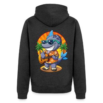 Lustige Robbe Cartoon Sommer Strand Sonnenbrille Gitarre - Unisex Premium Bio Zip Hoodie - Anthrazit meliert - Hinten - Nico (187cm)
