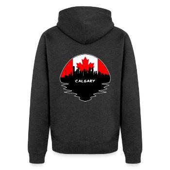 Calgary Kanada Flagge Skyline Silhouette Reisen - Unisex Premium Bio Zip Hoodie - Anthrazit meliert - Hinten - Nico (187cm)