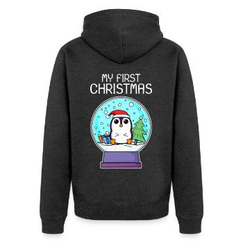 My first Christmas Baby Pinguin Weihnachten - Unisex Premium Bio Zip Hoodie - Anthrazit meliert - Hinten - Nico (187cm)