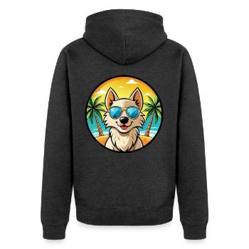 Nordic Spitz Hunderasse Cartoon Sonnenbrille Strand - Unisex Premium Bio Zip Hoodie - Anthrazit meliert - Hinten - Nico (187cm)