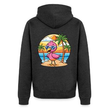 Flamingo Funny Cartoon Summer Beach Sunglasses - Unisex Premium Organic Zip Hoodie - heather anthracite - Back - Nico (187cm)