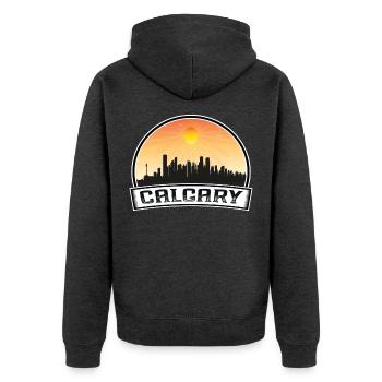 Calgary Kanada Skyline Vintage Sonnenuntergang Reise Souve - Unisex Premium Bio Zip Hoodie - Anthrazit meliert - Hinten - Nico (187cm)