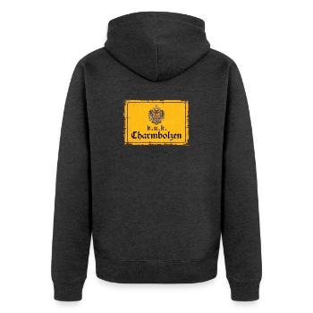 Vintage Österreich k.u.k. Charmbolzen - Unisex Premium Bio Zip Hoodie - Anthrazit meliert - Hinten - Nico (187cm)