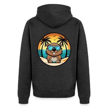 Biber Lustige Cartoon Sommer Strand Sonnenbrille Cool - Unisex Premium Bio Zip Hoodie - Anthrazit meliert - Hinten - Nico (187cm)