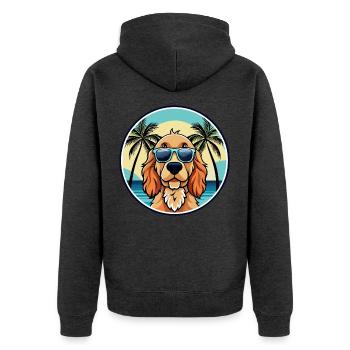 Englischer Cocker Spaniel Hunderasse Cartoon Beach - Unisex Premium Bio Zip Hoodie - Anthrazit meliert - Hinten - Nico (187cm)