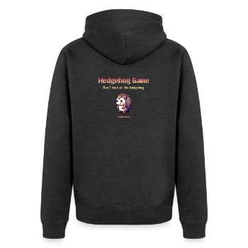 Hedgehog Game – Don't look at the hedgehog - Unisex Premium Bio Zip Hoodie - Anthrazit meliert - Hinten - Nico (187cm)