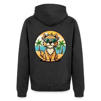 Brikett Griffon Vendéen Hunderasse Cartoon Strand - Unisex Premium Bio Zip Hoodie - Anthrazit meliert - Hinten - Nico (187cm)