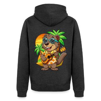 Lustige Biber Cartoon Sommer Strand Sonnenbrille - Unisex Premium Bio Zip Hoodie - Anthrazit meliert - Hinten - Nico (187cm)