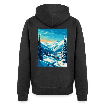 Verbier Schweiz Vintage Reiseplakat Souvenir - Unisex Premium Bio Zip Hoodie - Anthrazit meliert - Hinten - Nico (187cm)