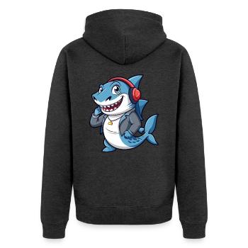 Shark Funny Cartoon Character Headphone Music - Unisex Premium Organic Zip Hoodie - heather anthracite - Back - Nico (187cm)