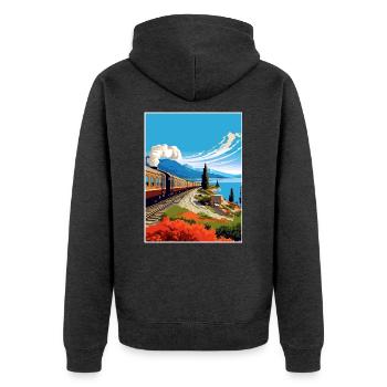Orient Express Europa Deko Vintage Reiseposter - Unisex Premium Bio Zip Hoodie - Anthrazit meliert - Hinten - Nico (187cm)
